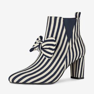 Allegra K Navy and Cream Striped Ankle Boots